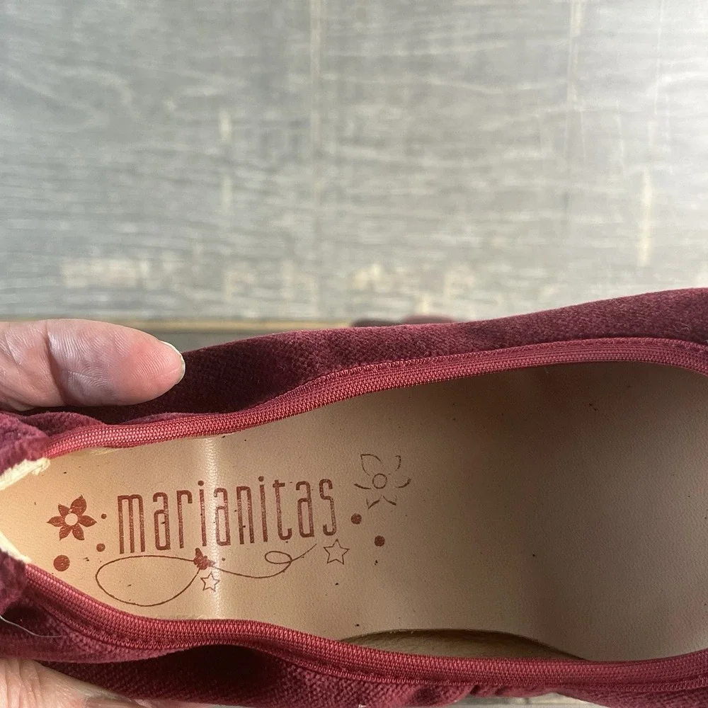 Marianitas Velvet Ballet Flats Burgundy Bow Girls US 3 Spain